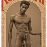Vintage-Poster, Runaway, dunkelhäutiger Mann, Strick um Bauch, nackt mit ausgeprägtem Herold der Sehnsucht.
