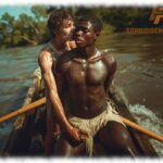 Zwei Twinks auf Boot sitzend, Twink ergreift den Luststab des anderen.