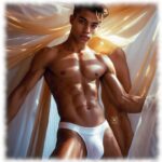 Durchtrainierter Twink, Slip hebt eine betörende Erhebung hervor.