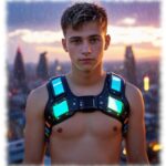 Futuristische Szene, Twink im Porztait.