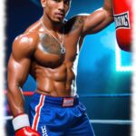 Boxer im Ring präsentiert seinen muskulösen Oberkörper.