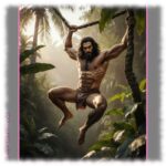 Tarzan an Liane schaukelnd, Lendenschurz mit sanfter Ausprägung.