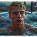 Blonder Twink im Jacuzzi, Portrait,
