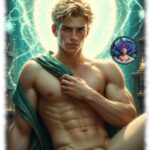 Blonder Twink sitzend, sein Lustpendel mit haariger Verlockung hängt frei.