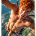 Bärtiger Ginger Men im Fallschirm hängend mit stolzen Schaft der Sehnsucht.