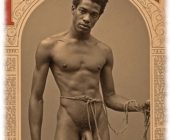 Vintage-Poster, Runaway, dunkelhäutiger Mann, Strick um Bauch, nackt mit ausgeprägtem Herold der Sehnsucht. Vintage-Poster, Runaway, dunkelhäutiger Mann, Strick um Bauch, nackt mit ausgeprägtem Herold der Sehnsucht.