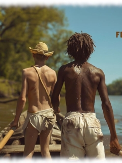 Zwei Twinks im Boot stehend auf dem Fluss, freie Oberkörper. Zwei Twinks im Boot stehend auf dem Fluss, freie Oberkörper.