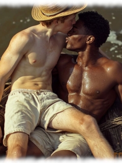 Twink sitzt auf Schoß eines anderen, Kuss auf die Stirn. Twink sitzt auf Schoß eines anderen, Kuss auf die Stirn.