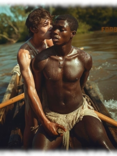 Zwei Twinks auf Boot sitzend, Twink ergreift den Luststab des anderen. Zwei Twinks auf Boot sitzend, Twink ergreift den Luststab des anderen.