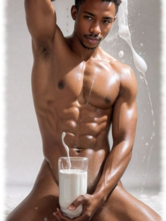 Junger Mann mit durchtrainiertem Körper, nacktes Juwel der Liebe wird durch Milchglas verdeckt. Junger Mann mit durchtrainiertem Körper, nacktes Juwel der Liebe wird durch Milchglas verdeckt.