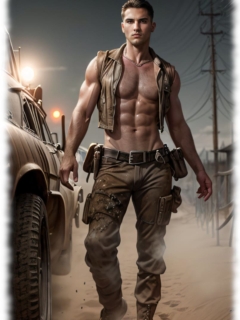 Muskulöser Söldner mit nacktem Oberkörper, starke Präsenz und intensiven Augen. Muskulöser Söldner mit nacktem Oberkörper, starke Präsenz und intensiven Augen.