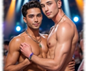 Zärtliche Berührung zwischen zwei jungen Männern, Leidenschaft in ihren Augen. Zärtliche Berührung zwischen zwei jungen Männern, Leidenschaft in ihren Augen.