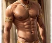 Jung, muskulös und selbstbewusst posierender Mann mit verführerischem Blick. Jung, muskulös und selbstbewusst posierender Mann mit verführerischem Blick.