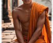 Buddhistischer Novize im Tempel knieend. Buddhistischer Novize im Tempel knieend.