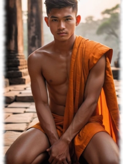 Buddhistischer Novize im Tempel knieend. Buddhistischer Novize im Tempel knieend.