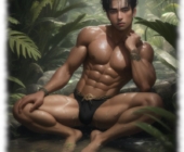 Junger Mann, halbnacktnackt auf einer Waldlichtung. Junger Mann, halbnacktnackt auf einer Waldlichtung.