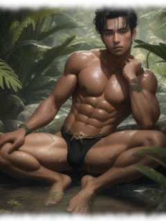 Junger Mann, halbnacktnackt auf einer Waldlichtung. Junger Mann, halbnacktnackt auf einer Waldlichtung.