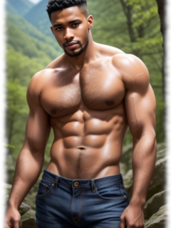 Mann mit offener Körperhaltung, nackter Oberkörper und dezente Behaarung. Mann mit offener Körperhaltung, nackter Oberkörper und dezente Behaarung.