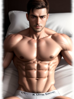 Attraktiver Mann liegt entspannt nackt auf weißer Bettwäsche. Attraktiver Mann liegt entspannt nackt auf weißer Bettwäsche.