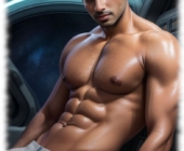 Attraktiver Twink mit muskulösem Oberkörper, in sinnlicher Pose und intensiven Augen. Attraktiver Twink mit muskulösem Oberkörper, in sinnlicher Pose und intensiven Augen.