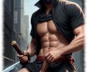 Japanischer Krieger mit Schwert, zeigt Lustperlen und eisernes Zepter Hand greift an den eisernen Helm des Lebensquells. Japanischer Krieger mit Schwert, zeigt Lustperlen und eisernes Zepter Hand greift an den eisernen Helm des Lebensquells.