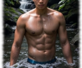 Zarter Twink, der in einer entspannten, aber erotischen Haltung im Bach vor der Kamera steht. Zarter Twink, der in einer entspannten, aber erotischen Haltung im Bach vor der Kamera steht.