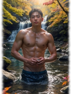 Zarter Twink, der in einer entspannten, aber erotischen Haltung im Bach vor der Kamera steht. Zarter Twink, der in einer entspannten, aber erotischen Haltung im Bach vor der Kamera steht.