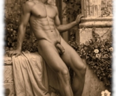 Von Gloeden Sepia, Knabe sitzend zeigt sein Juwel der Liebe. Von Gloeden Sepia, Knabe sitzend zeigt sein Juwel der Liebe.