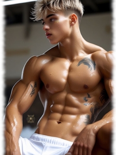 Blonder Twink lehnt an der Wand, im Schritt eine verräterische Kontur. Blonder Twink lehnt an der Wand, im Schritt eine verräterische Kontur.