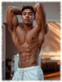 Sportlicher Twink im Sommer, Hände hinter dem Kopf mit Sixpack. Sportlicher Twink im Sommer, Hände hinter dem Kopf mit Sixpack.