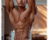 Sportlicher Twink im Sommer, Hände hinter dem Kopf mit Sixpack. Sportlicher Twink im Sommer, Hände hinter dem Kopf mit Sixpack.