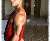 Muskulöser junger Adeliger, seitlich stehend, Toga um die Schulter gelegt, praller Po schaut heraus. Muskulöser junger Adeliger, seitlich stehend, Toga um die Schulter gelegt, praller Po schaut heraus.