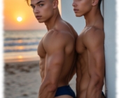 Zwei Twinks stehen hinter einander an Wand gelehnt, Juwel der Liebe des einen drückt gegen Po des anderen. Zwei Twinks stehen hinter einander an Wand gelehnt, Juwel der Liebe des einen drückt gegen Po des anderen.