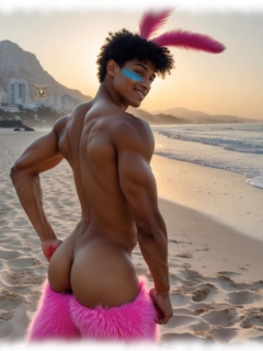 Dunkelhäutiger Twink im Bunny-Kostüm, Rückenansicht, praller Po leicht nach hinten gedrückt. Dunkelhäutiger Twink im Bunny-Kostüm, Rückenansicht, praller Po leicht nach hinten gedrückt.