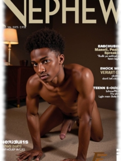 Magazin, Nephew: Dunkelhäutiger Twink auf allen Vieren, aufgerichteter Kelch der Lust sichtbar. Magazin, Nephew: Dunkelhäutiger Twink auf allen Vieren, aufgerichteter Kelch der Lust sichtbar.