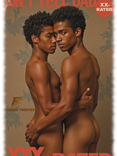 Magazin, Don´t tell Dad: Zwei dunkelhäutige Twinks eng beieinander umarmen sich, Hand auf dem Po des anderen. Magazin, Don´t tell Dad: Zwei dunkelhäutige Twinks eng beieinander umarmen sich, Hand auf dem Po des anderen.