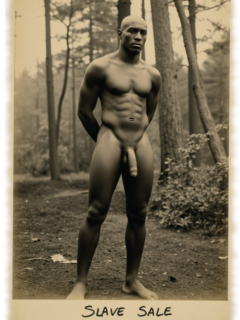 Vintage-Dunkelhäutiger Mann im Wald, Hände auf Rücken, prächtiges Juwel der Liebe hängt nach unten. Vintage-Dunkelhäutiger Mann im Wald, Hände auf Rücken, prächtiges Juwel der Liebe hängt nach unten.