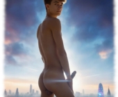 Futuristische Szene, Twink rücklinks stehend, erhobener Schaft im Gegenlicht sichtbar. Futuristische Szene, Twink rücklinks stehend, erhobener Schaft im Gegenlicht sichtbar.