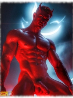 Nackter Dämon steht mit gespreizten Beinen, sinnlichem Blick und zeigt Juwel der Sünde. Nackter Dämon steht mit gespreizten Beinen, sinnlichem Blick und zeigt Juwel der Sünde.