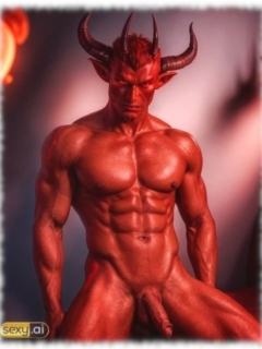 Dämon sitzt mit gespreizten Beinen, leicht aufstrebende Flamme deutlich sichtbar. Dämon sitzt mit gespreizten Beinen, leicht aufstrebende Flamme deutlich sichtbar.