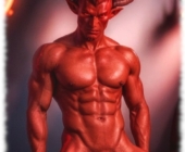 Dämon sitzt mit gespreizten Beinen, leicht aufstrebende Flamme deutlich sichtbar. Dämon sitzt mit gespreizten Beinen, leicht aufstrebende Flamme deutlich sichtbar.