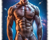 Nackter muskulöser Space-Men präsentiert frontal sein Juwel der Liebe im Universum. Nackter muskulöser Space-Men präsentiert frontal sein Juwel der Liebe im Universum.