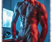 Blonder Twink stehend, muskulös, Körper und Spitze des eiserne Zepters mit Milch der Lust. Blonder Twink stehend, muskulös, Körper und Spitze des eiserne Zepters mit Milch der Lust.