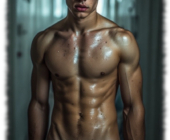 Körper frontal, Feder der Sinnlichkeit und die Talisman-Kugeln hängen über herunter gelassener Hose. Körper frontal, Feder der Sinnlichkeit und die Talisman-Kugeln hängen über herunter gelassener Hose.