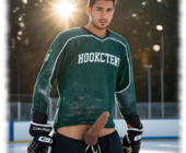 Kanadischer Eishockey-Spieler, Fels des Begehrens und Schicksalszwillinge über der Hose frei. Kanadischer Eishockey-Spieler, Fels des Begehrens und Schicksalszwillinge über der Hose frei.