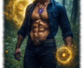 Junger Magier mit leuchtenden Augen und Feuerball in einer Hand. Junger Magier mit leuchtenden Augen und Feuerball in einer Hand.