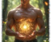 Junger Zauberer mit leuchtenden Augen und schwebenden Feuerball vor seinem Oberkörper. Junger Zauberer mit leuchtenden Augen und schwebenden Feuerball vor seinem Oberkörper.