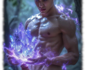 Nackter Magier im Wald beschwört die Elemente. Seine glühende Lanze der Lust tritt deutlich hervor. Nackter Magier im Wald beschwört die Elemente. Seine glühende Lanze der Lust tritt deutlich hervor.