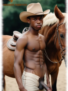 Nackter dunkelhäutiger Twink in Prärie mit Pferd, Launenkompass und Glückskugeln hängen aus der Hose. Nackter dunkelhäutiger Twink in Prärie mit Pferd, Launenkompass und Glückskugeln hängen aus der Hose.