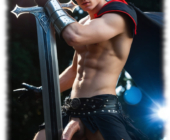 Held packt Schwertgriff – und seine eigener Luststab schiebt sich leicht hervor. Held packt Schwertgriff – und seine eigener Luststab schiebt sich leicht hervor.